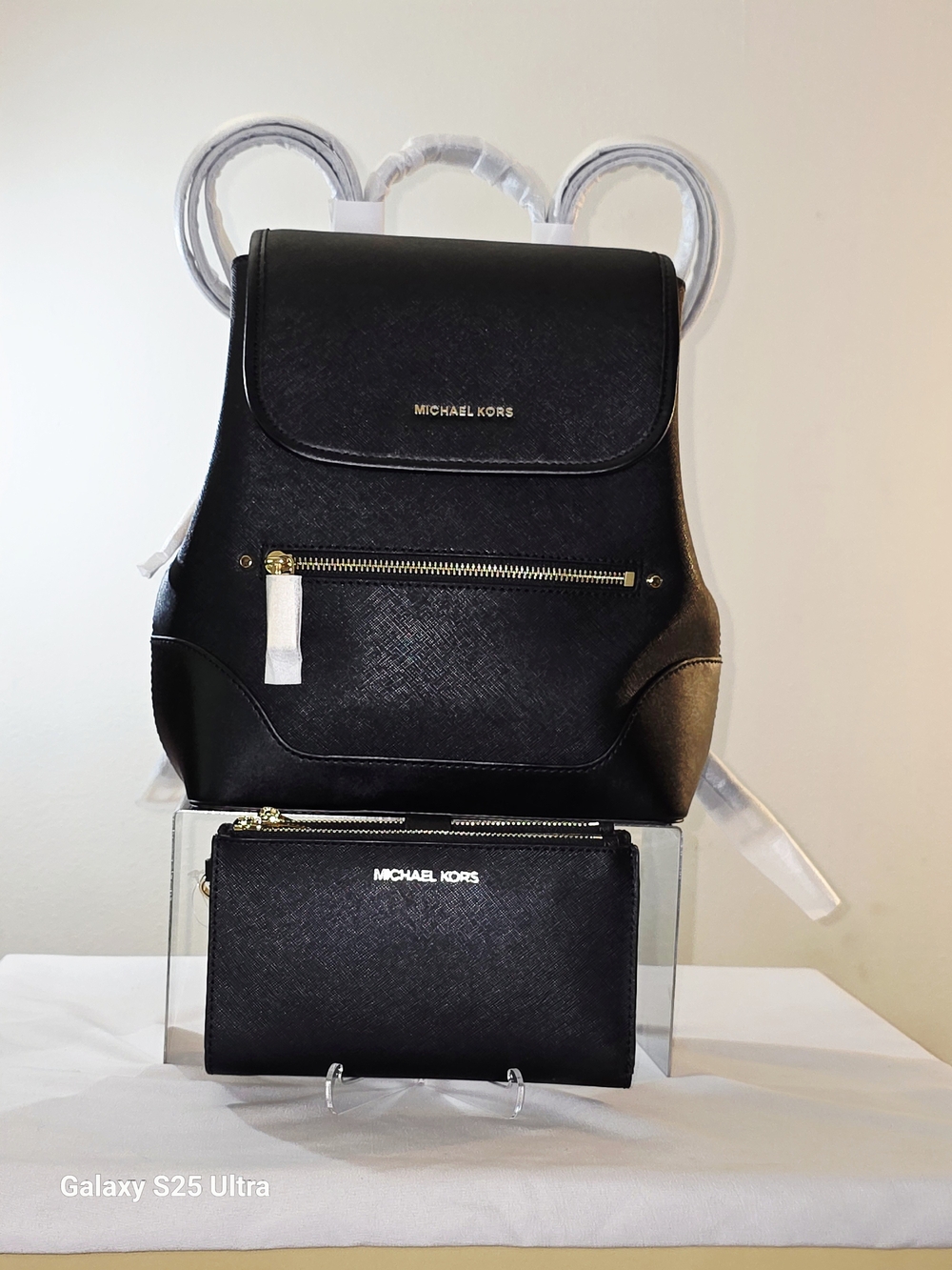 MICHAEL Michael Kors Harrison Medium Saffiano Leather Backpack + Wallet In Black